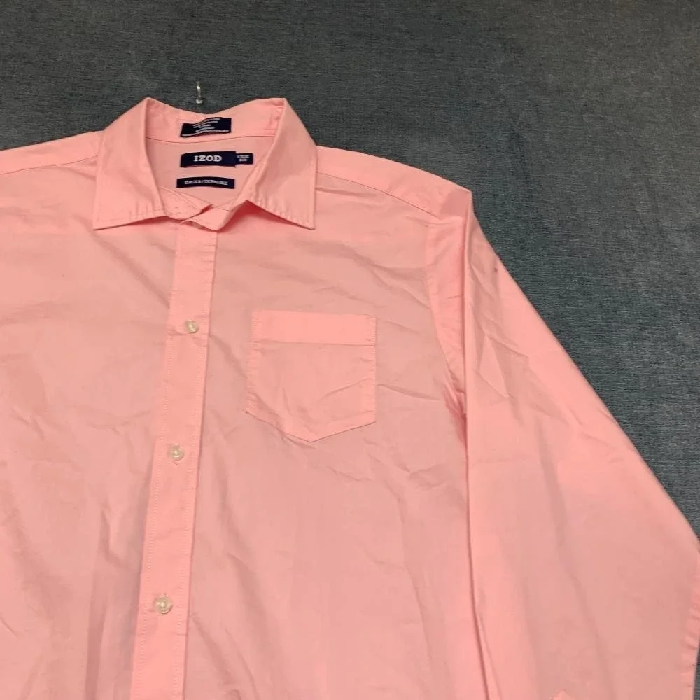 IZOD Dress Shirt Boys XL 18/20 Coral Pink Cotton Stretch Pocket Business Formal